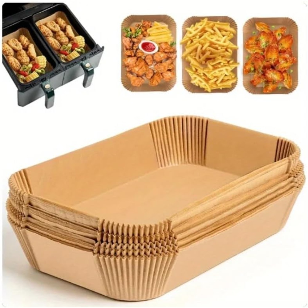 Commercial Kitchen Pans - 50/100 個使い捨てエアフライヤー紙長方形キッチンベーキングエアフライヤーマット耐油電子レンジバーベキューベーキングペーパーアクセサリー