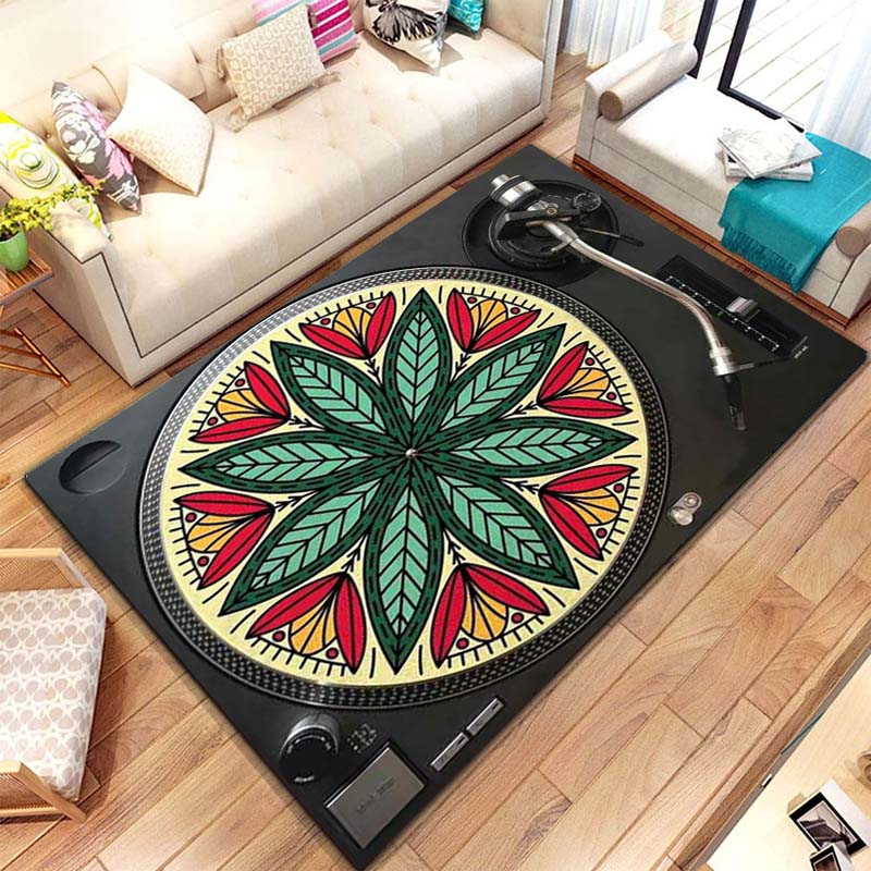 Commercial Kitchen Vinyl - 音楽ビニールディスクプレーヤーパターンラグカーペット寝室リビングルームキッチンバスルームフロアマット家の装飾滑り止めフロアパッドラグ