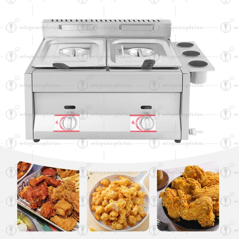 Commercial Kitchen Pans - 新型業務用ガス式フライヤー 12L 卓上ステンレス製 ダブルタンク キッチンフライヤー 2つの取り外し可能なバスケットと蓋付き