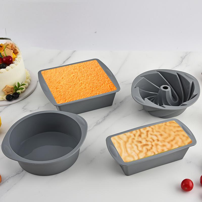 Commercial Kitchen Pans - シリコン製スクエア4個型ケーキパン、ノンスティックブラウニー型、滑り止めハンドル付き、オーブンとエアフライヤーで安全なベーキングに