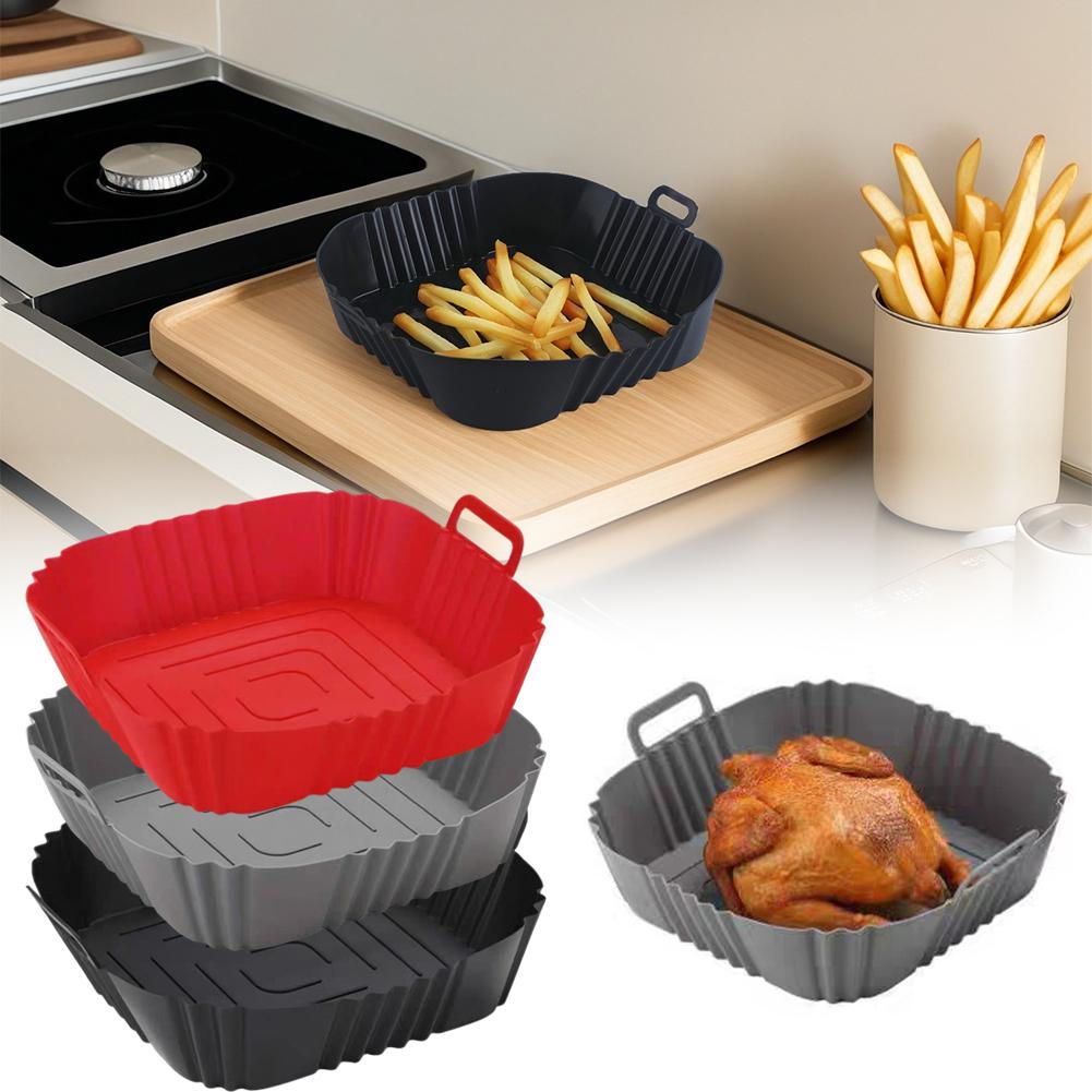 Commercial Kitchen Pans - 再利用可能なエアフライヤーパンライナーアクセサリーシリコンエアフライヤーオーブンベーキングトレイピザチキンエアフライヤーノンスティックシリコンモールド