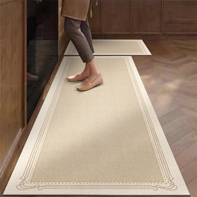 Commercial Kitchen Vinyl - キッチンラグ PVC 防水 レザーカーペット ベージュ ロングフロアマット