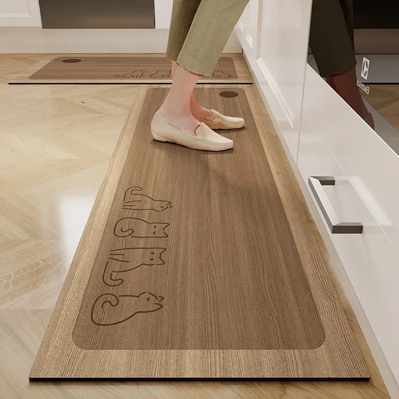 Commercial Kitchen Vinyl - キッチンフロアマット防水ノンスリップビニールカーペットPVCキッチンレザーラグ漫画木目調カーペットAlfombras De Cocina 바닥매트