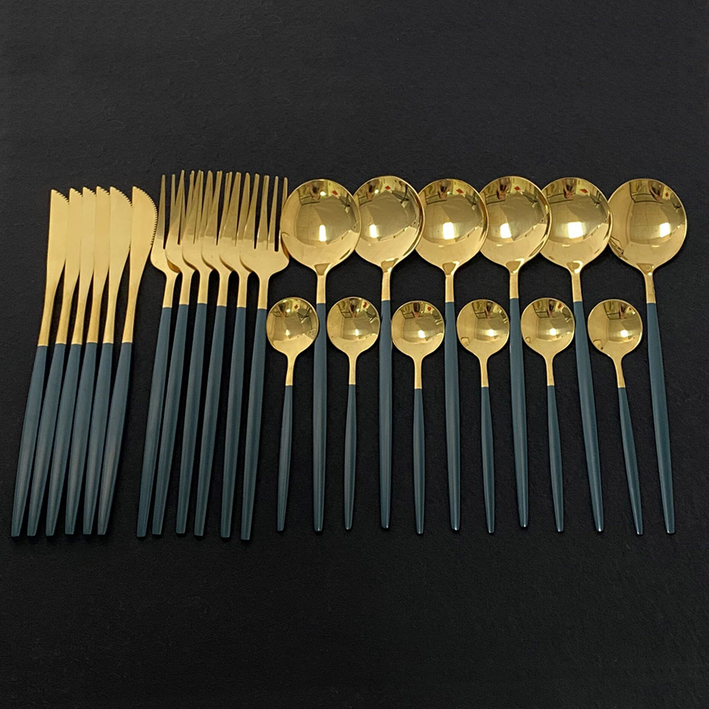 Commercial Kitchen Knife Set - ステンレス鋼カトラリーセット,24個,さまざまな色,台所用品,鏡,金,ナイフ,フォーク,ディナーサービス