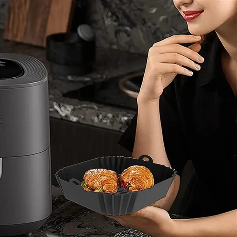 ハンドル付きシリコンエアフライヤーポットトレイ1個、正方形エ - Commercial Kitchen Pans review and price
