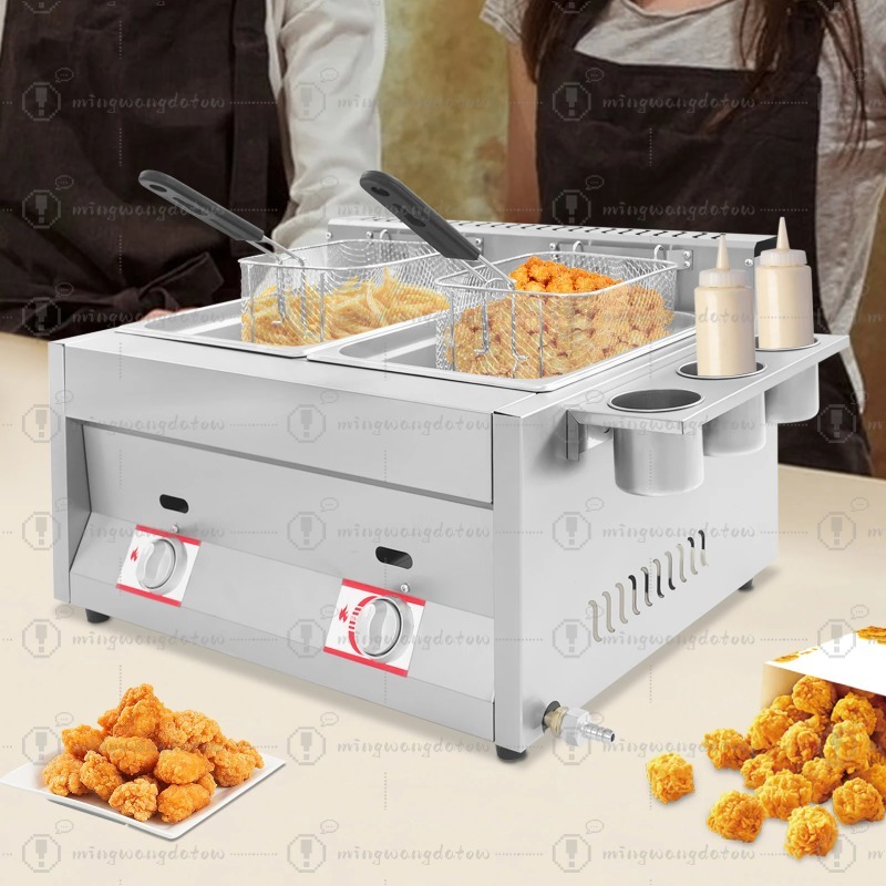 新型業務用ガス式フライヤー 12L 卓上ステンレス製 ダブル - Commercial Kitchen Pans review and price