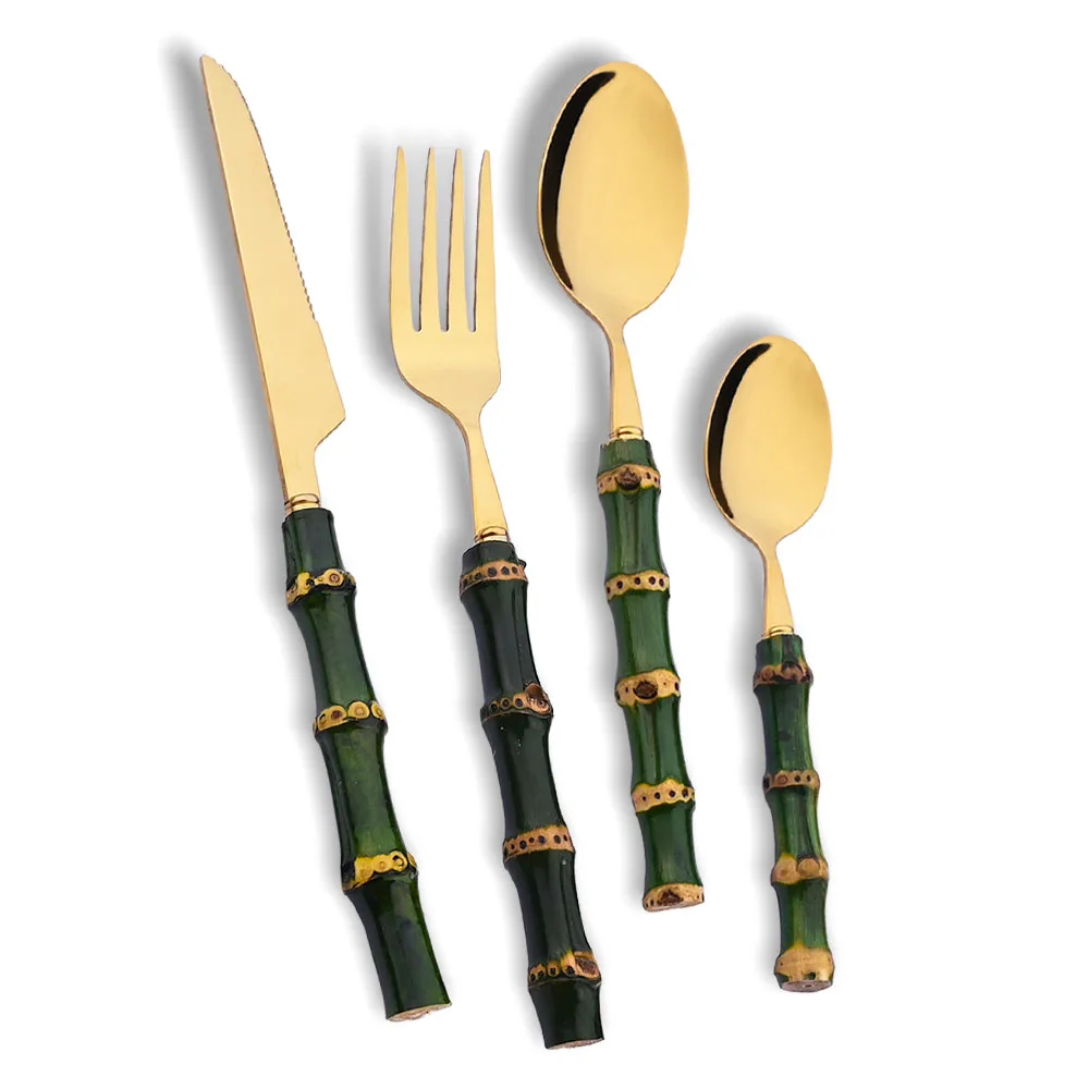 4 個天然竹ハンドル食器セットグリーンハンドルステンレス鋼カ - Commercial Kitchen Knife Set review and price