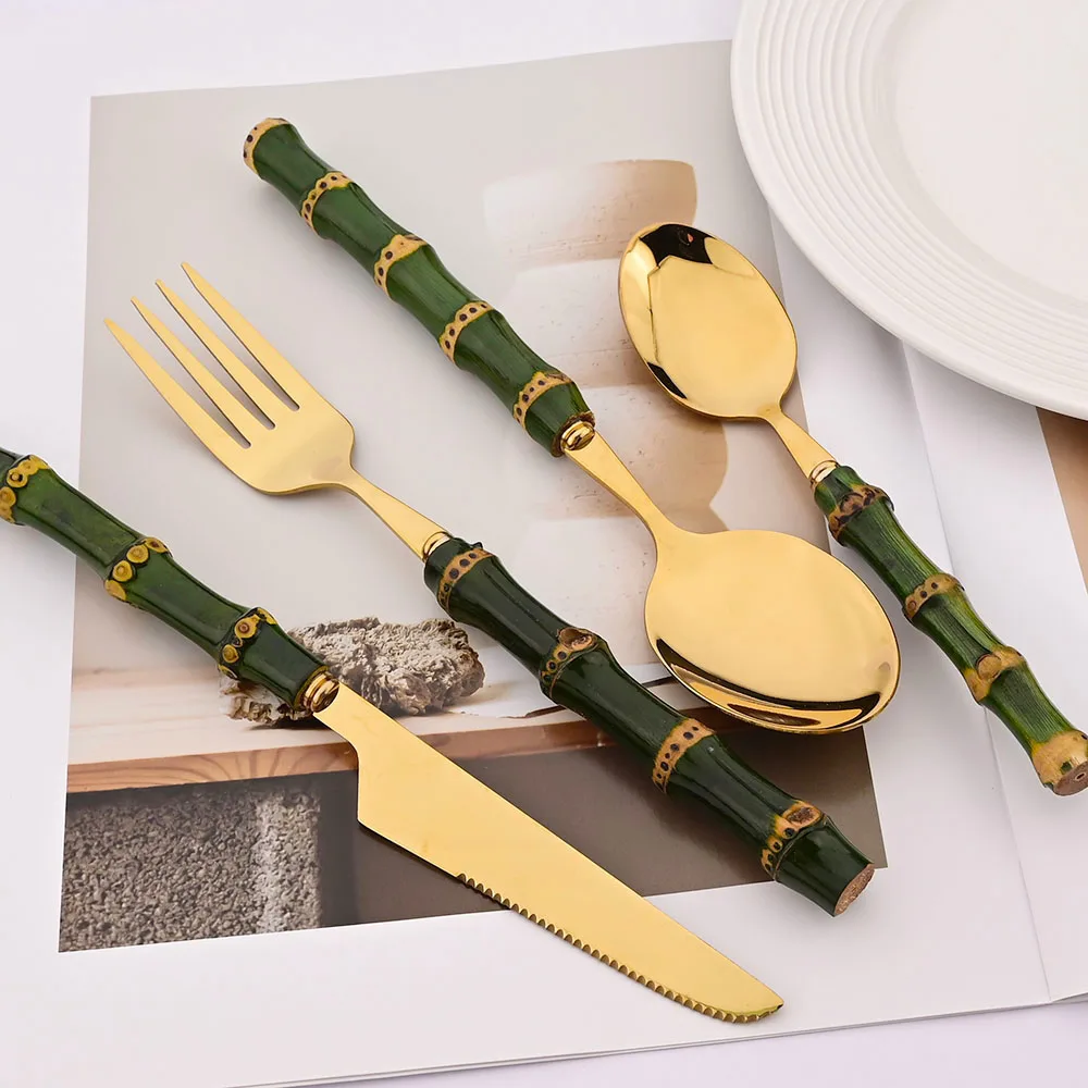 4 個天然竹ハンドル食器セットグリーンハンドルステンレス鋼カ - Commercial Kitchen Knife Set review and price