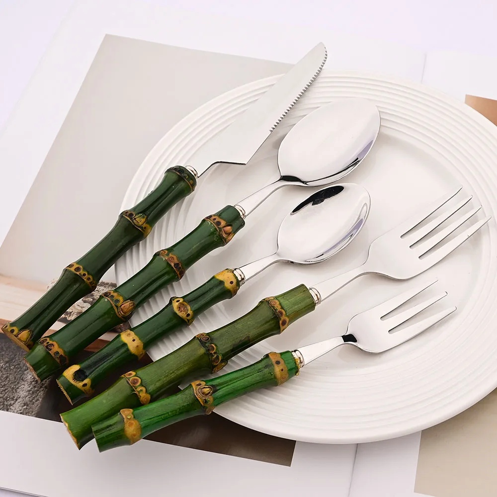 4 個天然竹ハンドル食器セットグリーンハンドルステンレス鋼カ - Commercial Kitchen Knife Set review and price