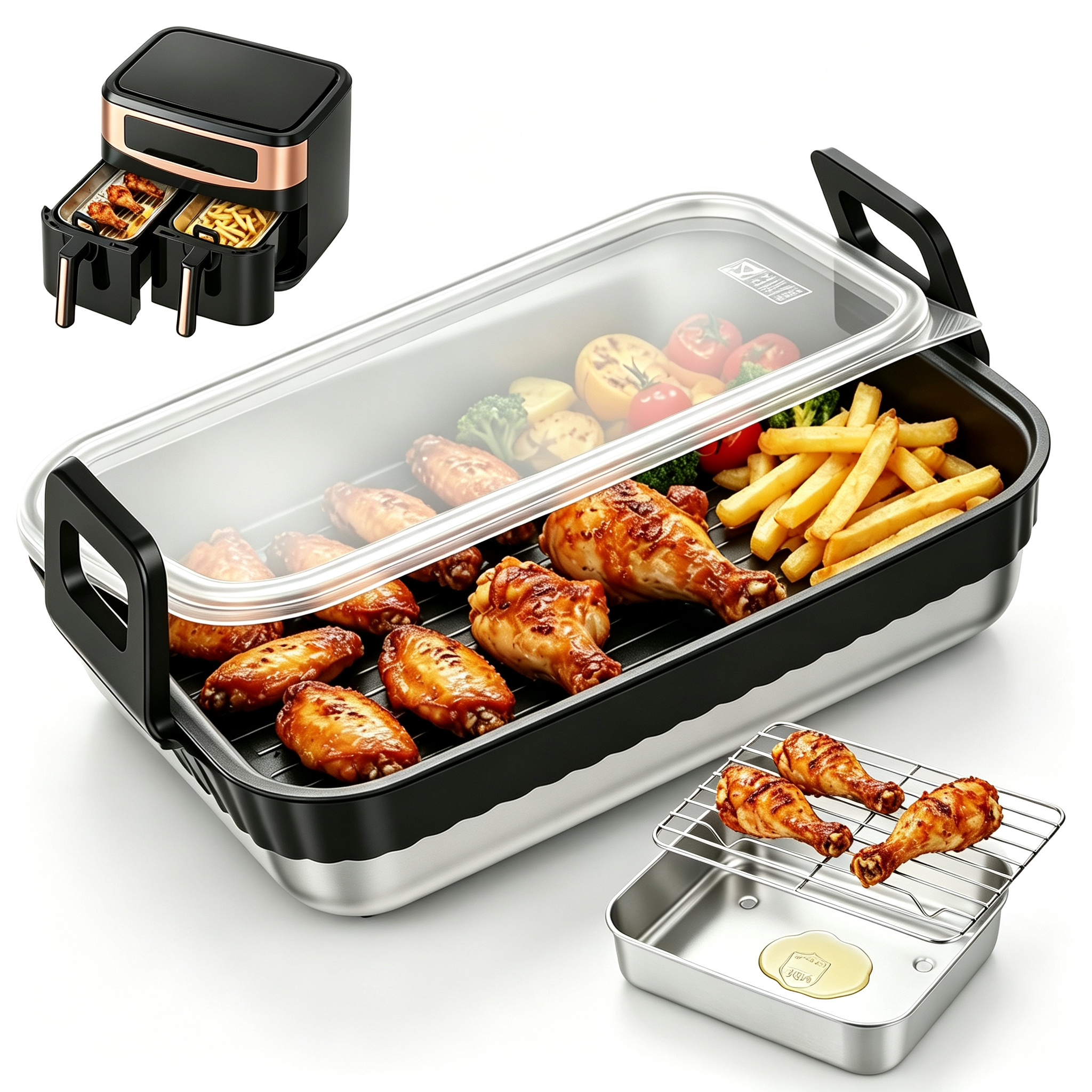 ステンレス製ベーキングパン、水切りラック付きエアフライヤーラ - Commercial Kitchen Pans review and price
