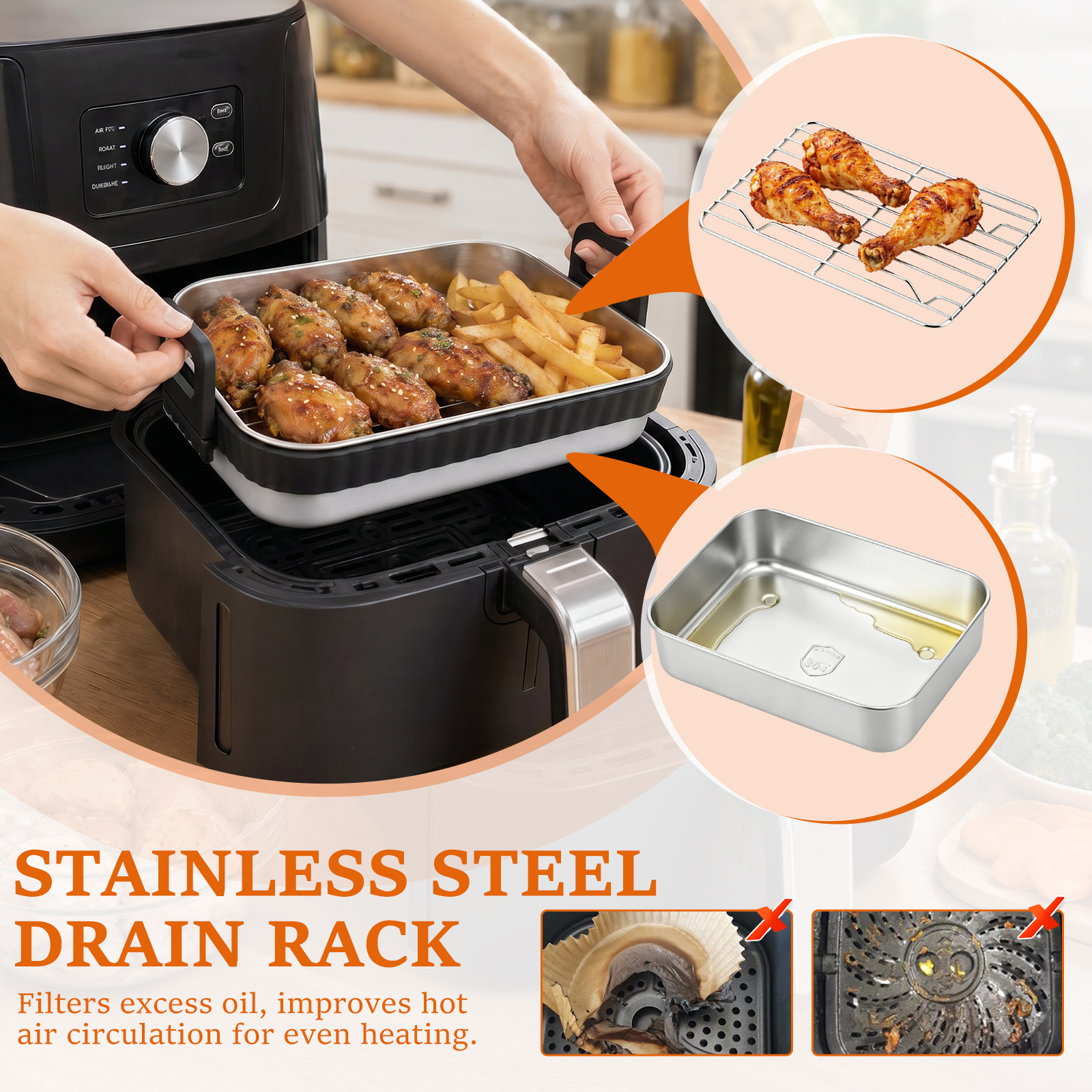 ステンレス製ベーキングパン、水切りラック付きエアフライヤーラ - Commercial Kitchen Pans review and price