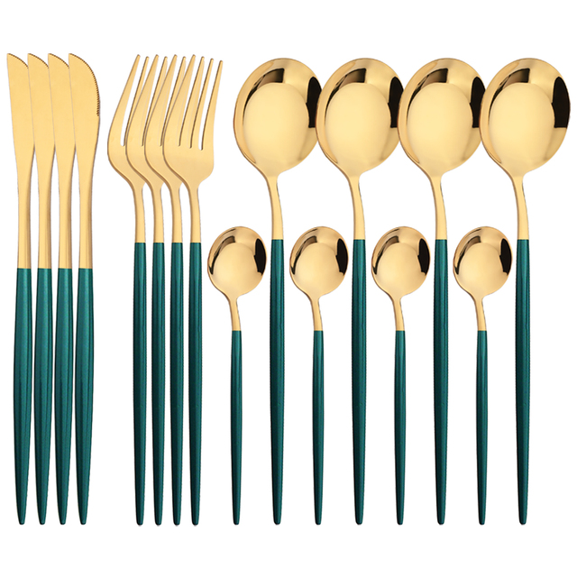 16 個グリーンゴールド食器ステンレス鋼カトラリーセットナイ - Commercial Kitchen Knife Set review and price