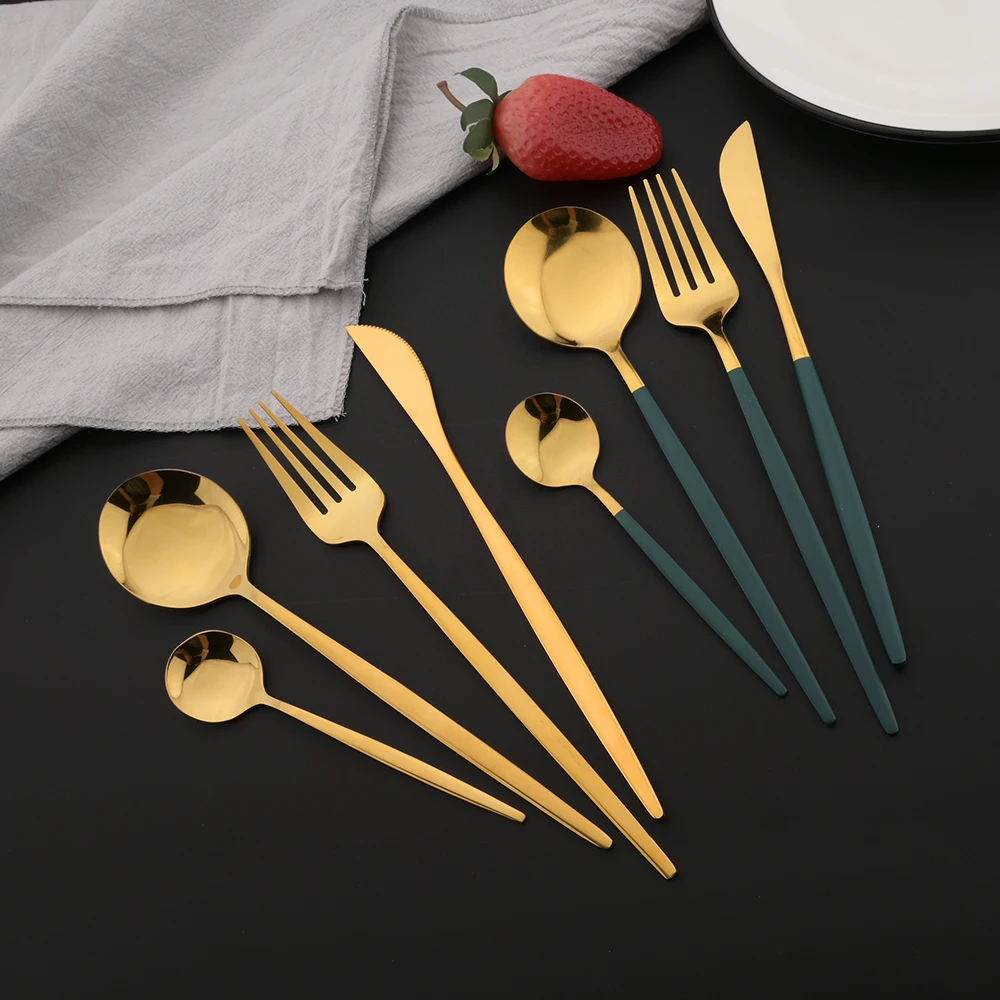 16 個グリーンゴールド食器ステンレス鋼カトラリーセットナイ - Commercial Kitchen Knife Set review and price