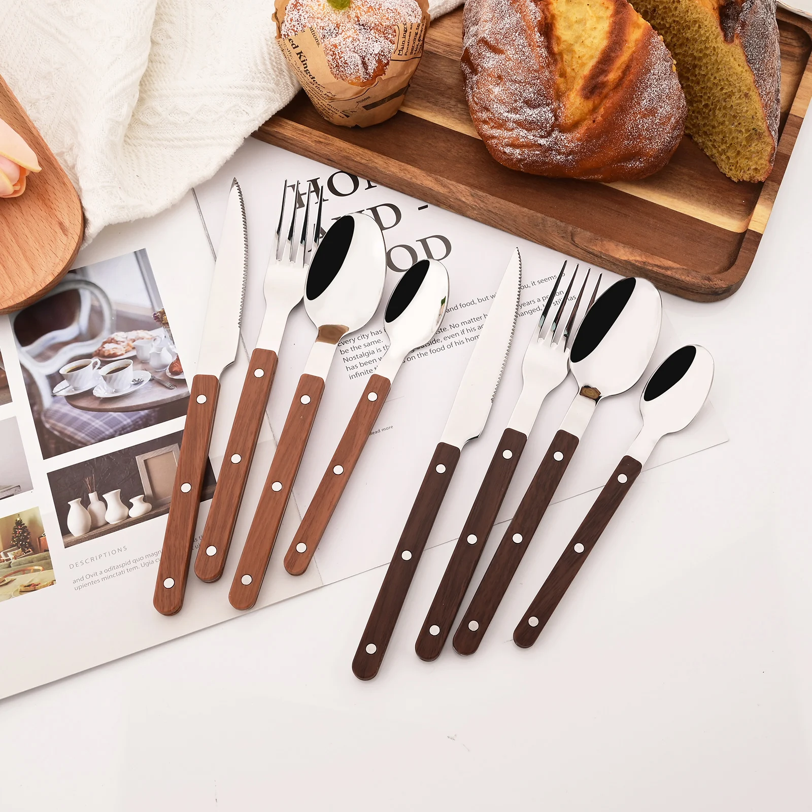 ステンレスカトラリーセット,模造木材,銀器,洋風ナイフ,フォ - Commercial Kitchen Knife Set review and price