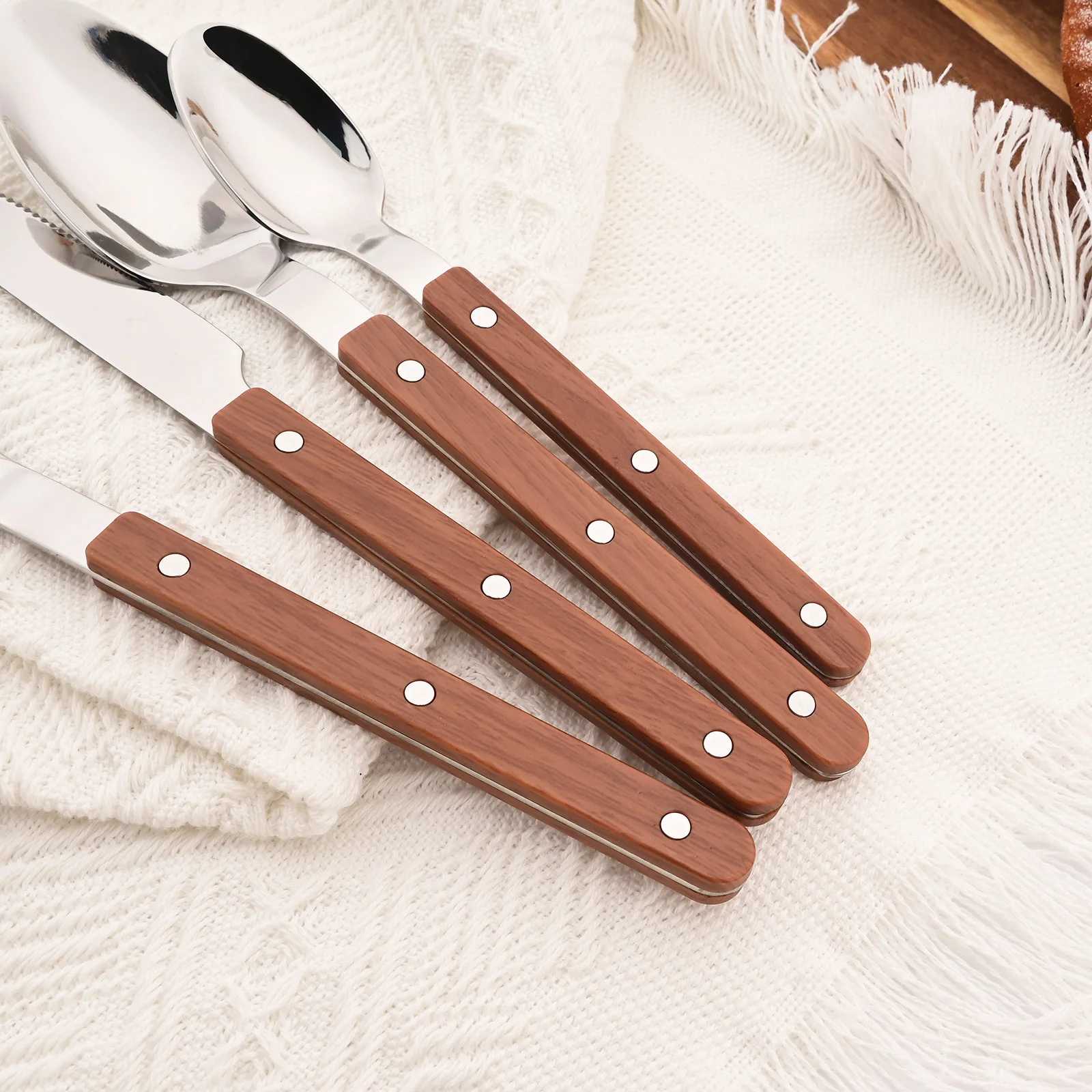 ステンレスカトラリーセット,模造木材,銀器,洋風ナイフ,フォ - Commercial Kitchen Knife Set review and price