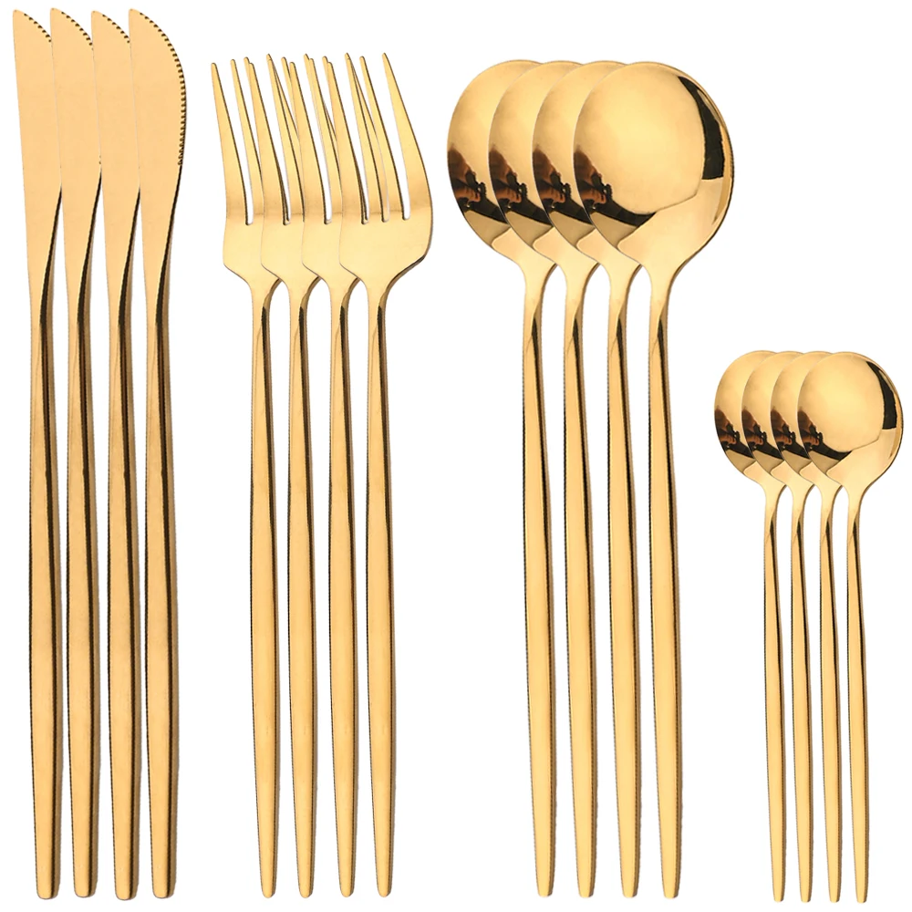 ステンレス鋼カトラリーセット,16個,金,ミラー,ナイフフォ - Commercial Kitchen Knife Set review and price