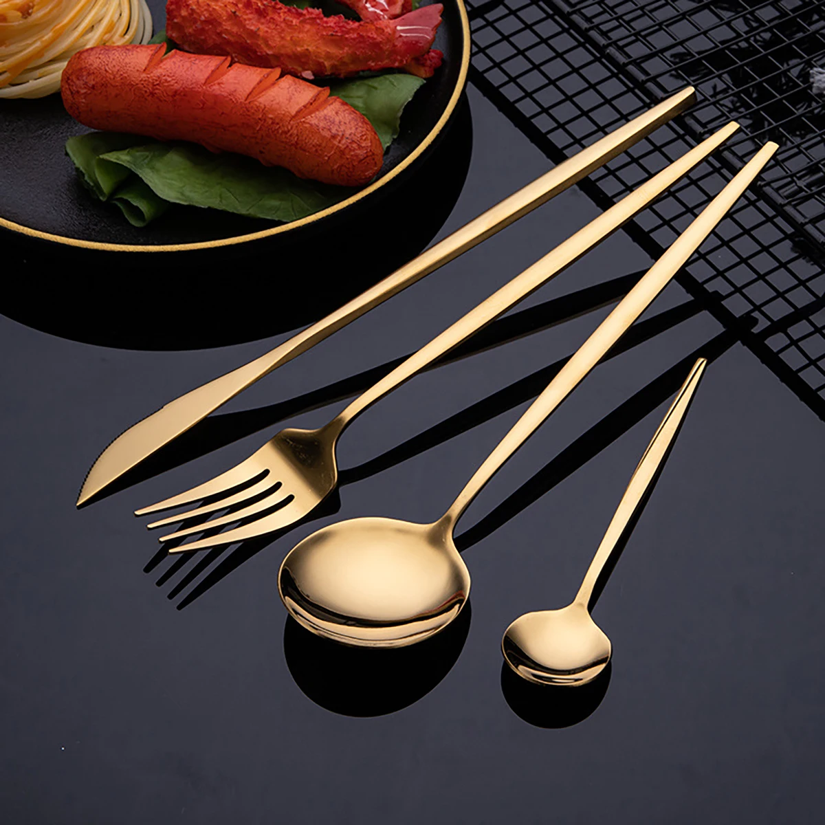 ステンレス鋼カトラリーセット,16個,金,ミラー,ナイフフォ - Commercial Kitchen Knife Set review and price