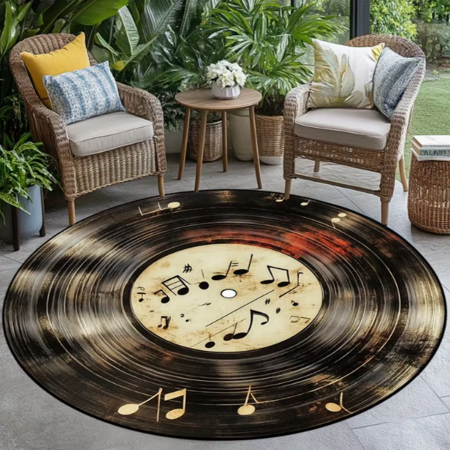 レトロビニールレコードパターンカーペット円形ホームデコレーシ - Commercial Kitchen Vinyl review and price
