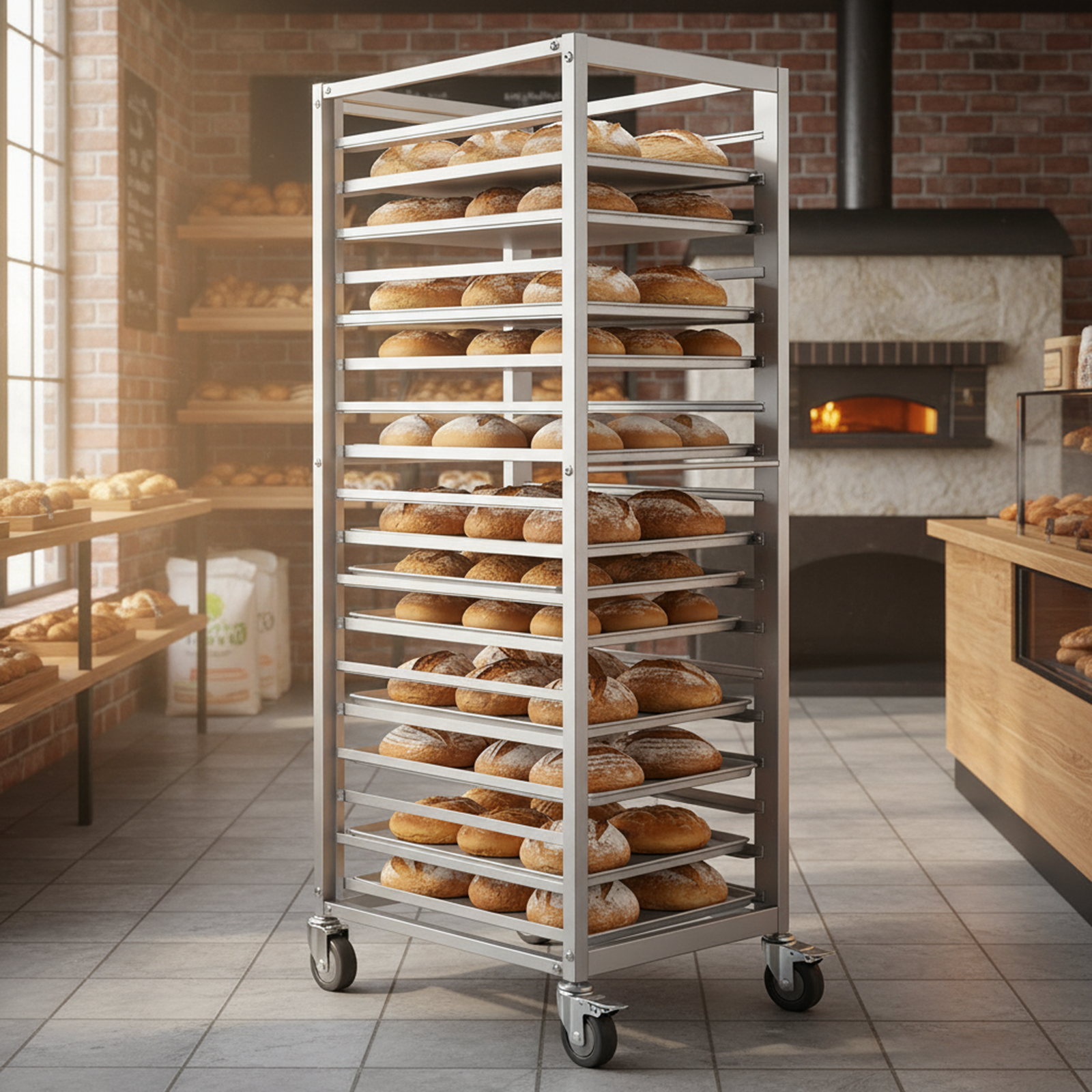 18段アルミ製業務用パン棚、4輪付き移動式ベーカーラック（レ - Commercial Kitchen Pans review and price
