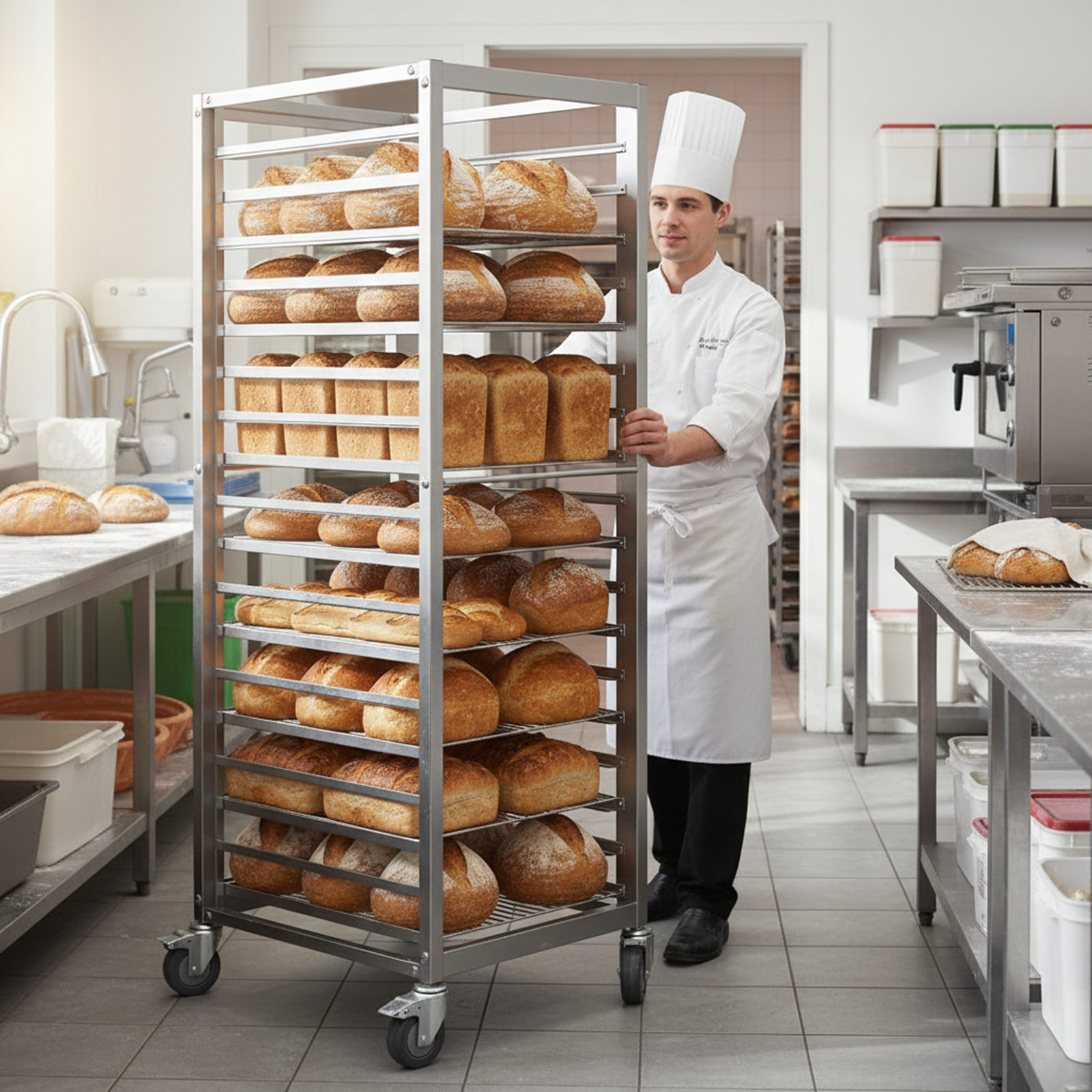 18段アルミ製業務用パン棚、4輪付き移動式ベーカーラック（レ - Commercial Kitchen Pans review and price