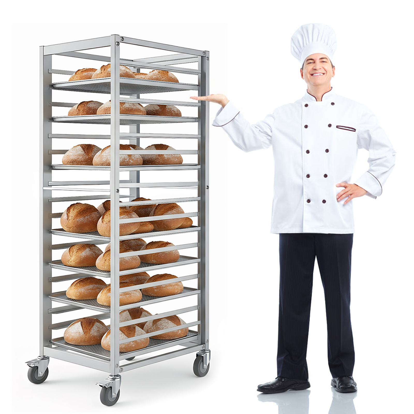 18段アルミ製業務用パン棚、4輪付き移動式ベーカーラック（レ - Commercial Kitchen Pans review and price